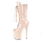 Ботинки Pleaser Flamingo-1051, каблук 8 дюймов, 4-дюймовый PF, открытый носок, шнуровка, до середины голени, молния сбоку, бежевый