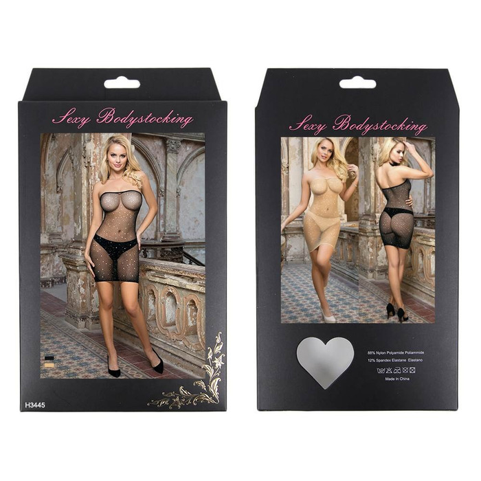 Платье в сеточку с украшениями в виде страз Star Night черное XS-M