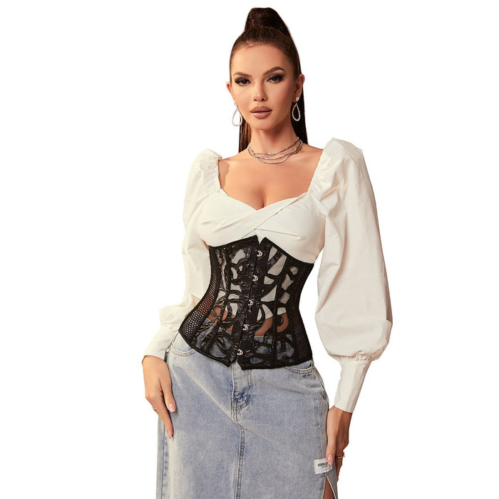 Корсет із сітки з візерунком Star Night з гачками та шнурівкою, з трусиками в комплекті, L (без коробки)