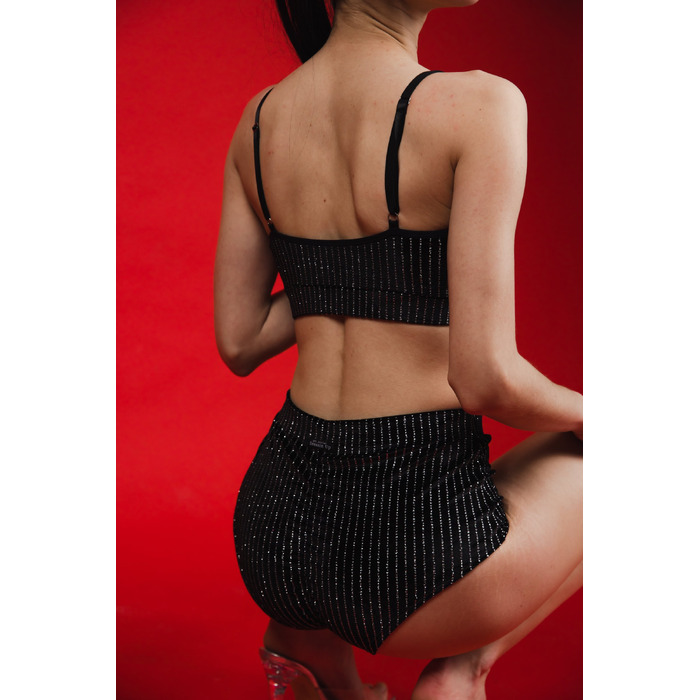 Sparkle Lurex Set — Блискучий Комплект із Велюровим Топом і Шортами для Танців та Сцени - чорний у смуги