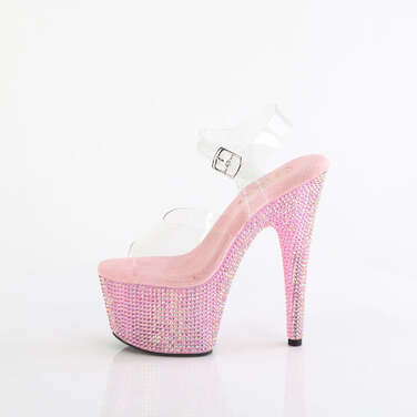 Босоніжки Bejeweled-708RRS на підборах 7 дюймів, босоніжки з ремінцем на щиколотці 2 3/4 дюйма, з ремінцем на щиколотці, з полімерною основою, прозорі/ніжно-рожеві