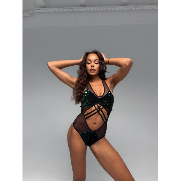 Боди Dressin Up SEQUIN с пайетками и прозрачной сеткой, с открытой спиной для сцены и Pole Dance