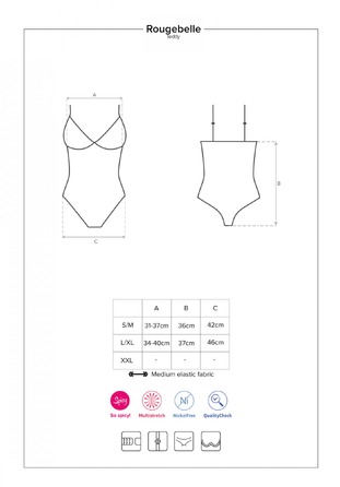 Боді з мереживними вставками Obsessive Rougebelle і відкритим доступом, червоний, S/M