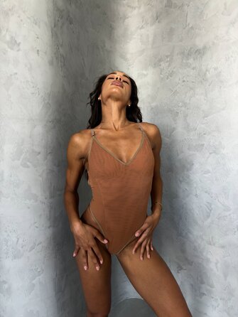 LUNALLE — Элегантное полупрозрачное боди для Pole Dance, Exotic и сценических выступлений, цвет капучино
