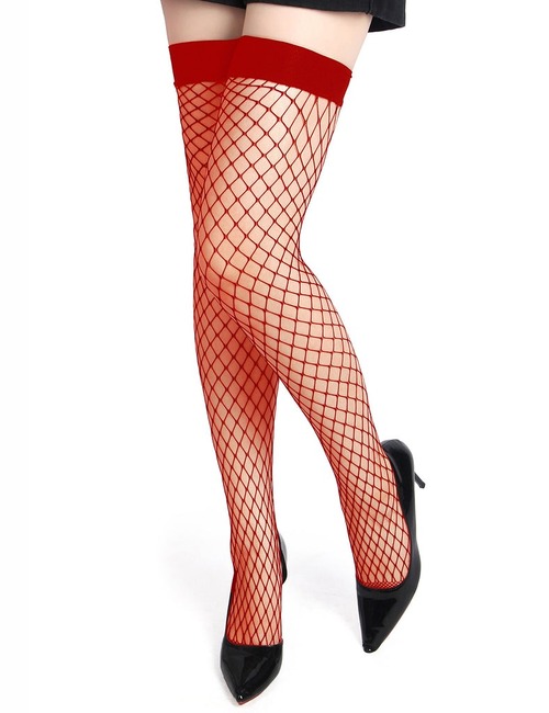 Панчохи у велику сітку Star Night на гумці, червоні, XS-L