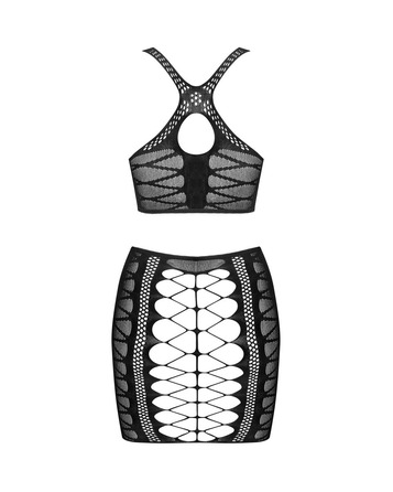 Комплект топ и юбка с сетчатыми вставками и узорами K102 Obsessive, черный, S/M/L