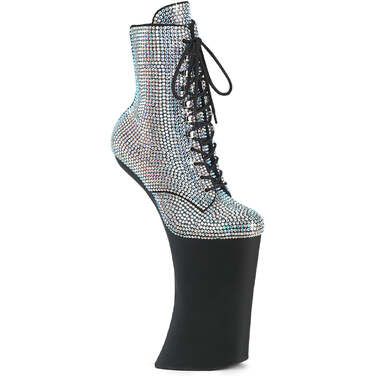 Boots Forbidden-1020RS, ботильоны без каблука 11 дюймов, высота 6 1/4 дюйма, декорированные, боковая молния, серебристые стразы/черные