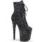 Ботинки Pleaser Flamingo-1020GWR, каблук 8 дюймов, блестящие ботильоны на шнуровке 4 дюйма, боковая молния, чёрные