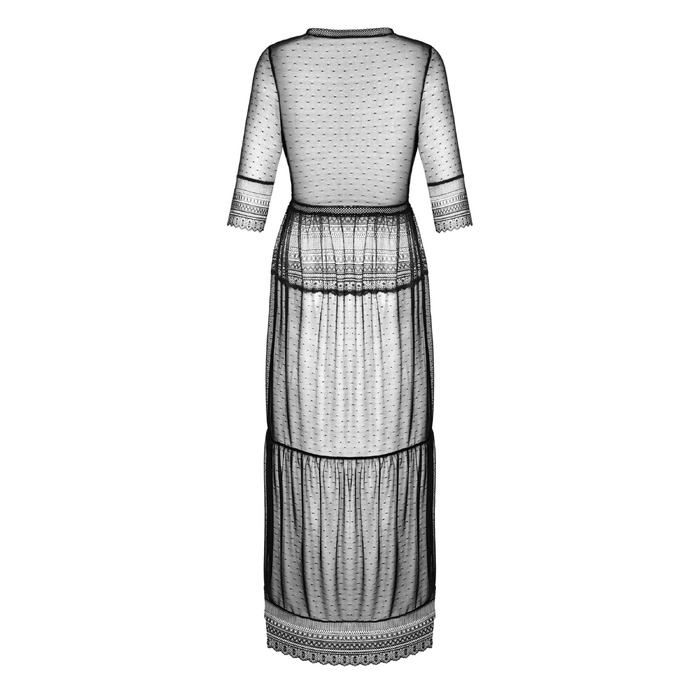 Пеньюар полупрозрачный с кружевом Obsessive Estiqua черный, XS/S