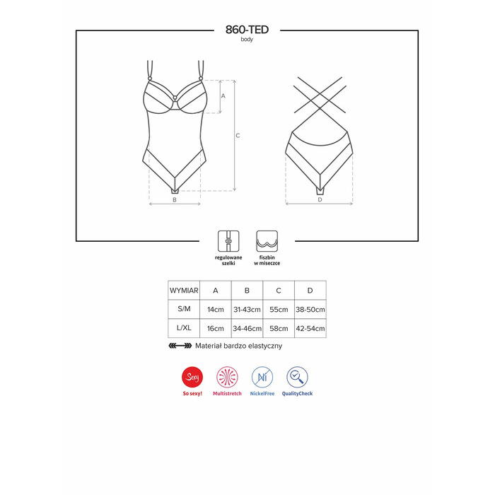 Боди из полупрозрачной ткани, с узорами из кружева Obsessive 860-TED-1, черный, S/M