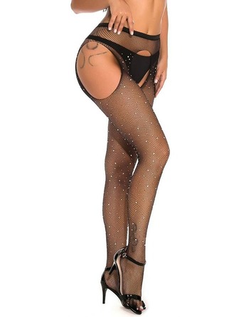 Колготы эротические черные Star Night с открытым доступом и стразами, XS-M