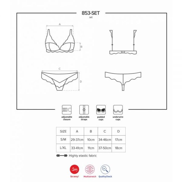 Комплект красного кружевного белья Obsessive 853-SET-3 с бежевыми вставками, S/M