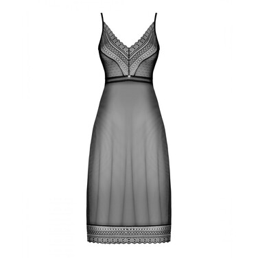 Пеньюар длинный Obsessive Estiqua с открытой спиной, черный, M/L