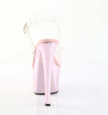 Босоніжки Sky-308CHRS на підборах 7 дюймів, з ремінцем на щиколотці 2 3/4 дюйма, прозорі/рожеві хромовані стрази