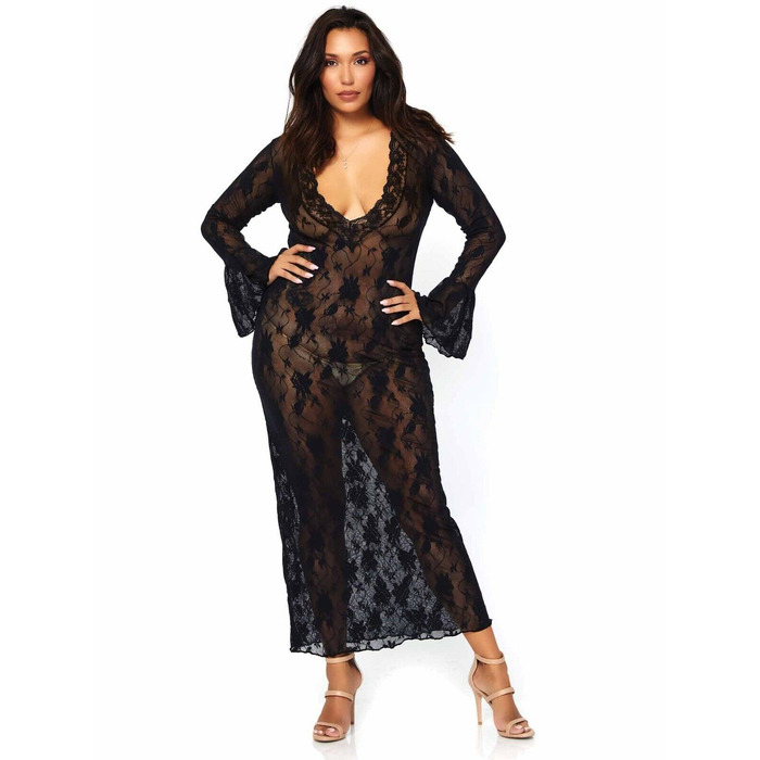Чорне мереживне плаття максі Leg Avenue
