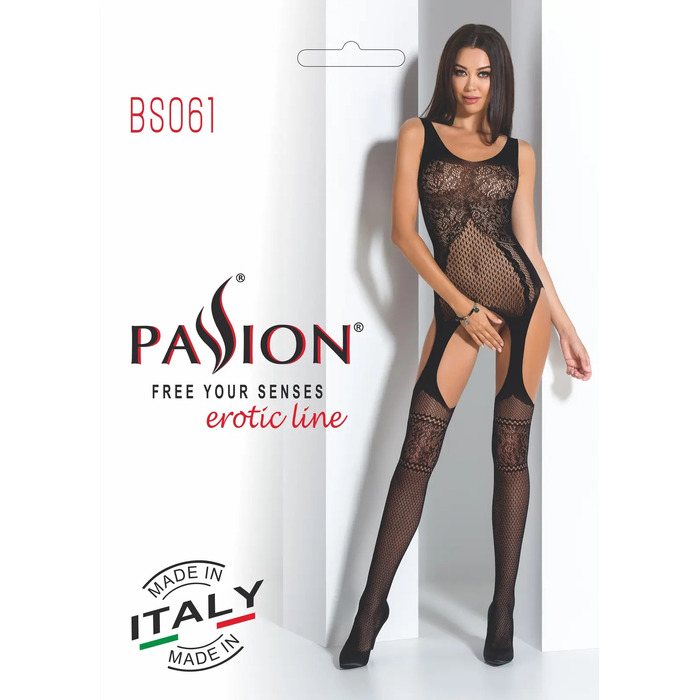 Бодистокинг BS061 black Passion, с имитацией чулок и открытым доступом, черный, S/L