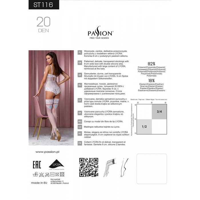 Мереживні панчохи ST116 білі з блакитним візерунком 1/2 (20 den) - Passion