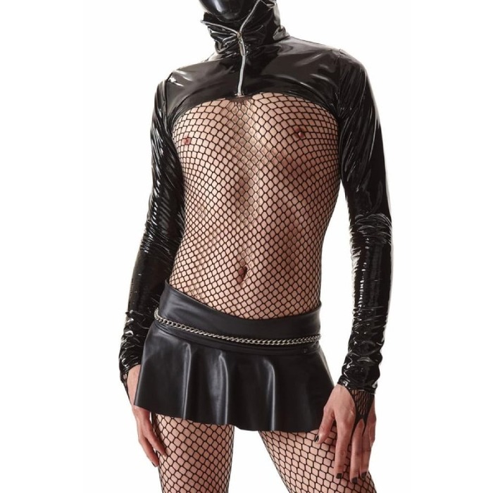 Мужской комплект для кросс-дрессинга Regnes Fetish Planet из юбки и латексной куртки, черный, S