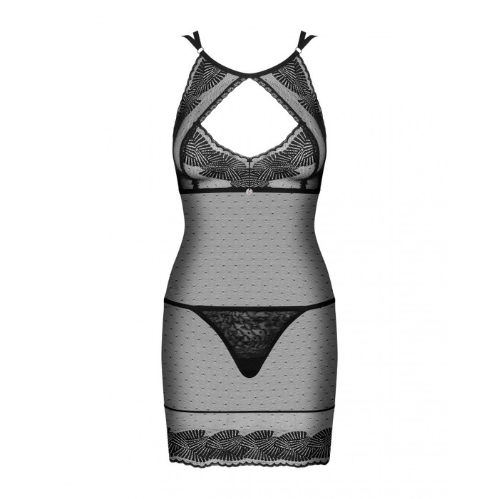 Сорочка кружевная Obsessive Allastia chemise & thong black S/M