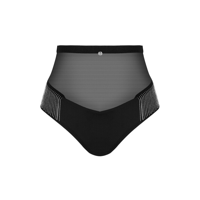Трусики з високою посадкою та блискучою бахромою Obsessive Milladis, чорний, XS/S
