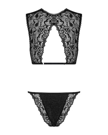 Комплект кружевного белья Obsessive Elisetta, черный, S/M