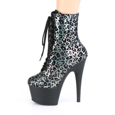 Ботинки Adore-1020LP *7-дюймовый каблук, 2 3/4-дюймовые PF-ботинки со шнуровкой спереди, молния сбоку, серые с леопардовым принтом
