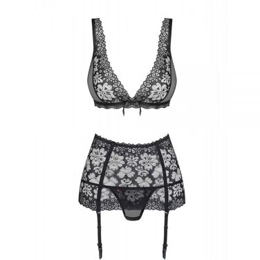 Комплект з поясом для панчіх Obsessive 856-SEG-1 3 pcs set XXL