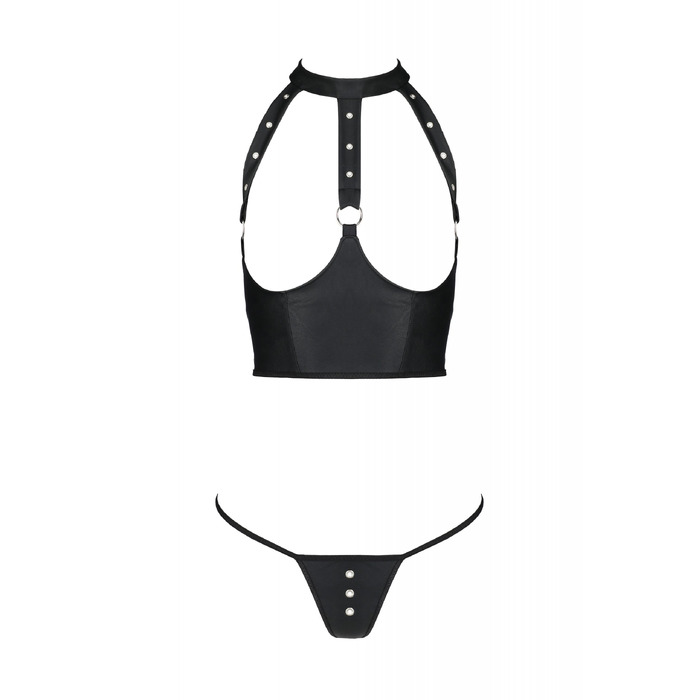 Комплект из эко-кожи с открытой грудью S/M black GENEVIA SET WITH OPEN BRA- Passion