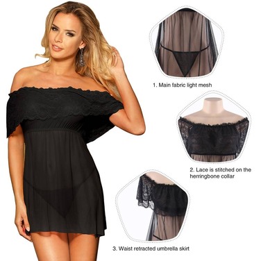 Сукня з відкритими плечима мережива Star Night зі стрінгами, чорна, M