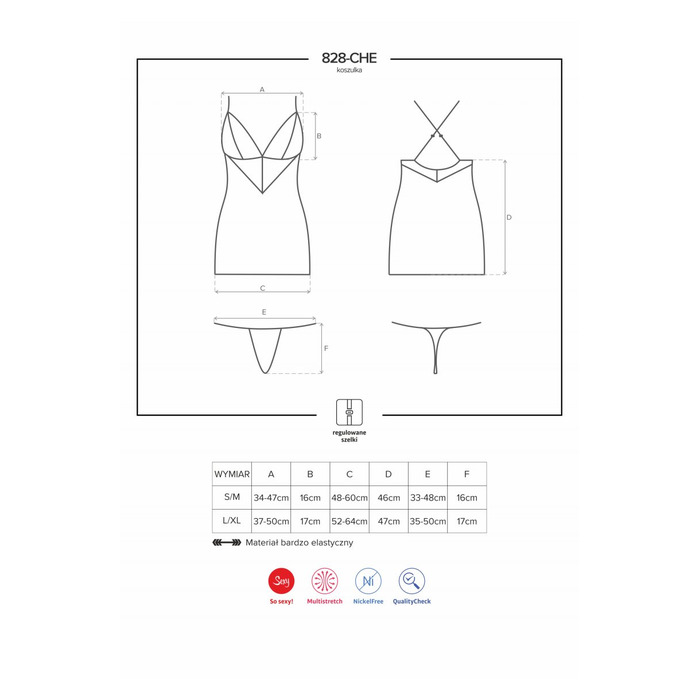 Сорочка та стрінги Obsessive 828-CHE-1 L/XL