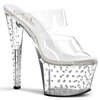 Шльопанці Stardust-702, каблук 7 дюймів, шльопанці на платформі 2 3/4 дюйма з блискітками та стразами, прозорі