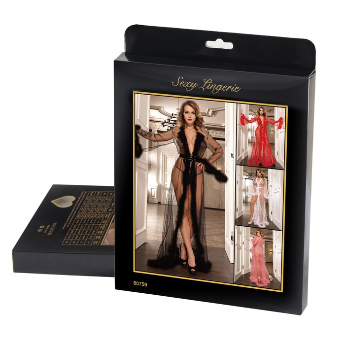 Халат длинный с поясом Star Night с отделкой из искусственного меха и трусиками, красный, М