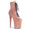 Чоботи Pleaser Flamingo-1020FS *8-дюймовий каблук, 4-дюймові черевики на шнурівці з PF, блискавка збоку, ніжно-рожеві