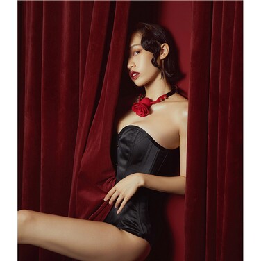 Корсет эротический атласный UPKO, размер M, черный