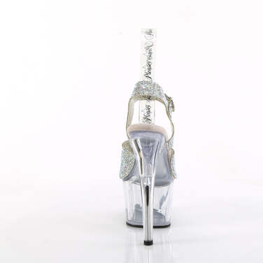 Босоніжки Adore-708N-RS на підборах 7 дюймів, 2 3/4 дюйма PF RS з прикрашеним ремінцем на щиколотці, срібні стрази/прозорі