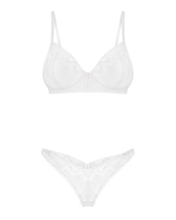 Комплект нижнего белья Obsessive Alissium из белого кружева, XS/S