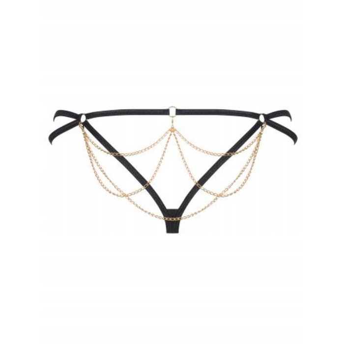 Трусики стрінги з ланцюжками Obsessive Pantheria thong black S/M