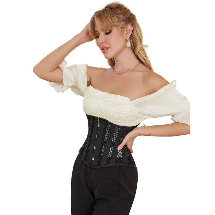 Корсет из сетки Star Night Steel Bones Grid Corsets с крючками и шнуровкой, черный, L (без коробки)