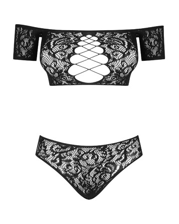 Комплект мереживний топ і трусики Obsessive Inessita set Black XL / XXL