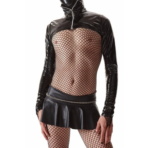 Мужской комплект для кросс-дрессинга Regnes Fetish Planet из юбки и латексной куртки, черный, S