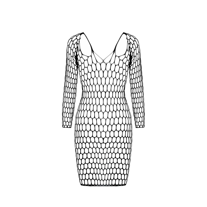 Сукня велика сітка з глибоким декольте та довгими рукавами BS093 чорний