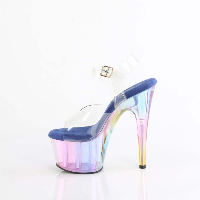 Босоніжки Adore-708HT на підборах 7 дюймів, тоновані босоніжки з ремінцем на щиколотці 2 3/4 дюйма, прозорі/сині