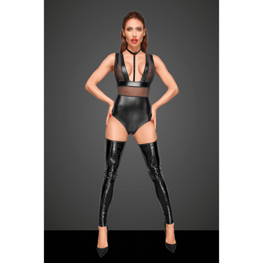 Боди сексуальный из винила с ошейником F183 Noir Handmade L