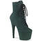 Чоботи Pleaser Adore-1020FS *7-дюймовий каблук, 2 3/4-дюймові черевики до щиколотки зі шнурівкою спереду, бічна блискавка, зелена штучна замша