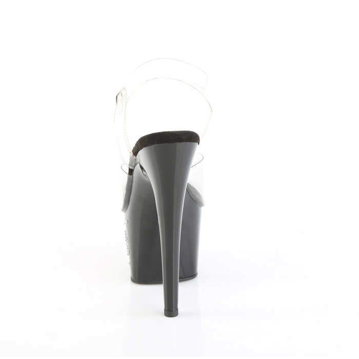 Босоніжки Adore-708TIP-02 на підборах 7 дюймів, сандалі з ремінцем на щиколотці 2 3/4 дюйма з RS, прозорі/чорно-срібні стрази