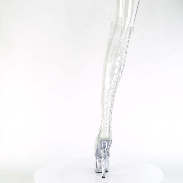 Чоботи Spectator-3019C *7-дюймовий каблук, 3-дюймовий текстурований відкритий носок/каблук з ефектом візерунка, блискавка збоку, прозорі