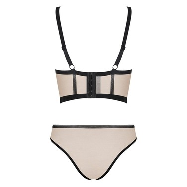 Комплект Obsessive Nudelia бюстьє з трусиками, бежевий з чорним, S/M