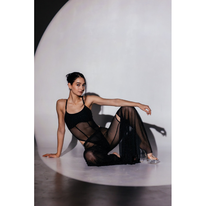 Штани Skinelle з Сітки з Камінням 2 в 1 для Pole Dance, Exotic та Сценічних Виступів - чорний