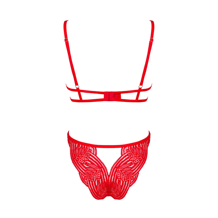 Комплект белья кружевной с декоративными лямками Obsessive Mellania красный, L/XL