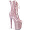 Ботинки Pleaser Flamingo-1040GP, каблук 8 дюймов, 4-дюймовые PF-ботинки со шнуровкой спереди, молния сбоку, бледно-розовый лак с блестками